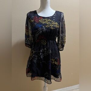MM Couture By Miss Me Womens M Black Printed Boho Flowy Silk Dress